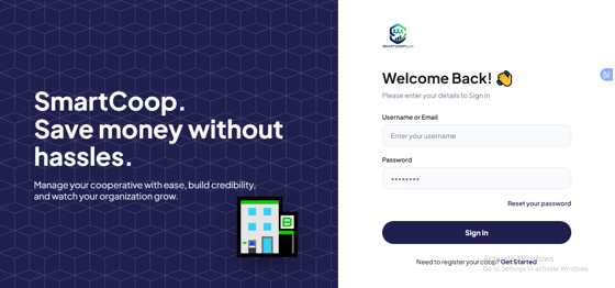 SmartCoop login screen